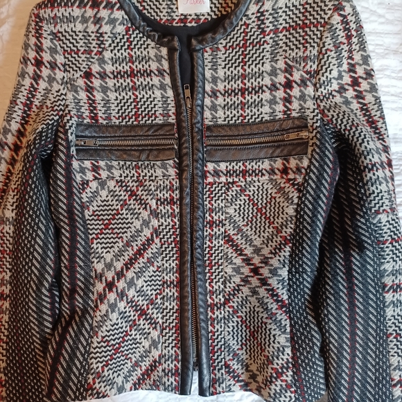 Parker NY Wool Blend Blazer Jacket with Leather Trim Size Small - Picture 4 of 7